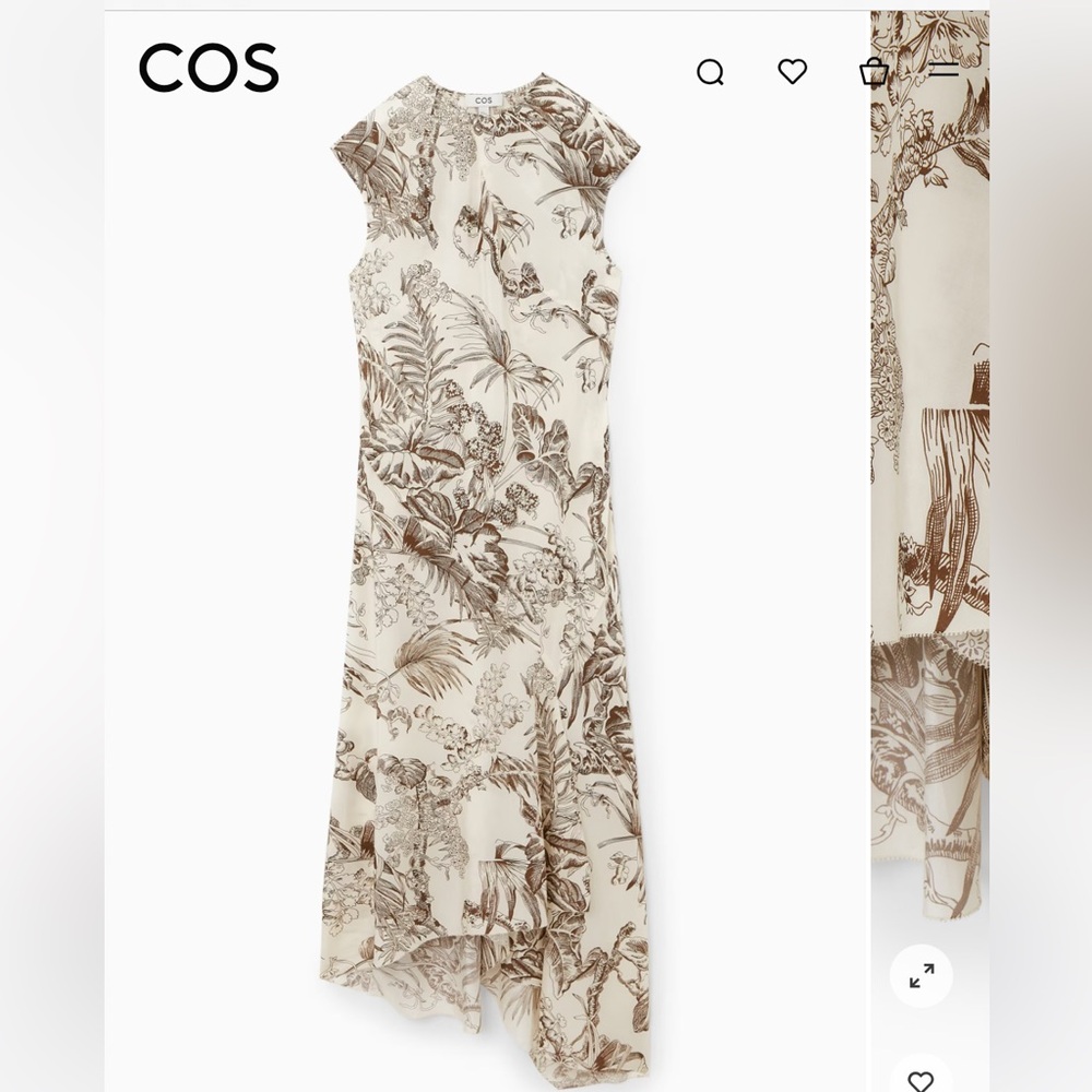 COS Silk-Cotton Botanical Print Dress in Cream and Brown